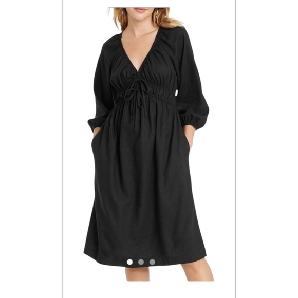 NWT UNIVERSAL THREAD Milkmaid Linen Rayon A-Line Tie Front Black Dress L - Picture 1 of 14